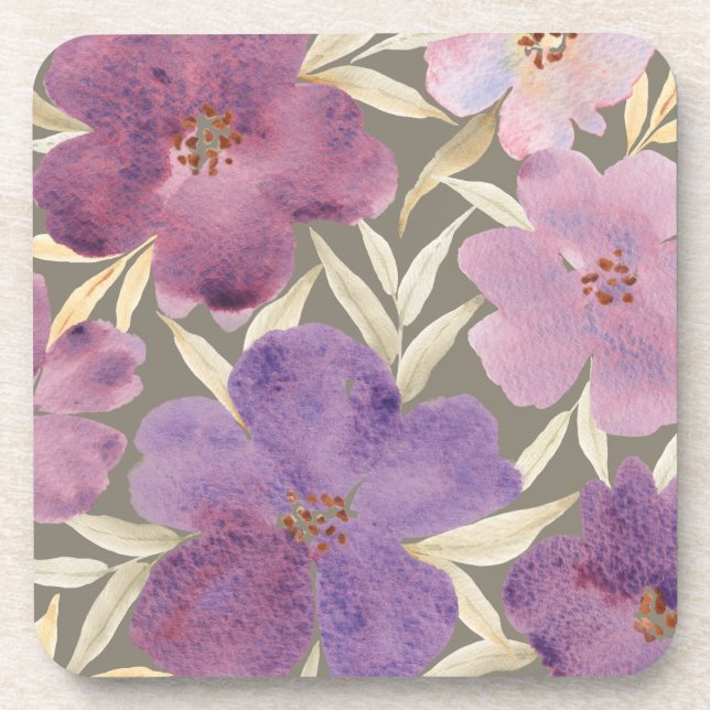 Watercolor Lilas in Green Background Coaster (Front)