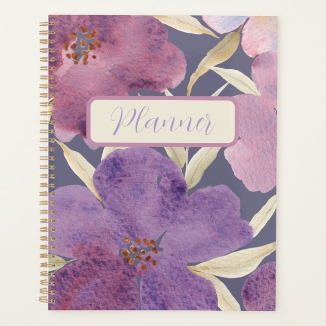 Watercolor Lilas in violet Background Planner (Front)