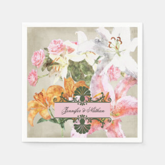 Watercolor Lilies Paper Wedding Napkins