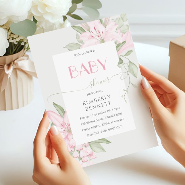 Watercolor Lily Baby Shower Florals Invitation (Creator Uploaded)