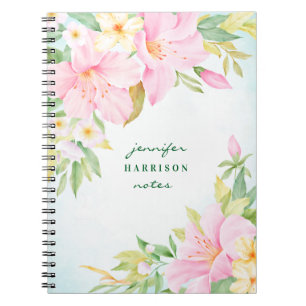 Watercolor Lily Bouquet Pink Turquoise Floral Notebook