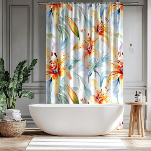 Watercolor Lily Floral Pattern Shower Curtain