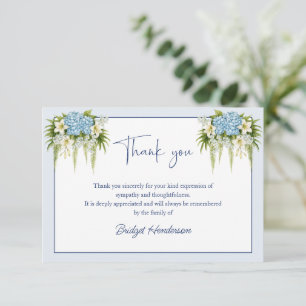 Watercolor Lily Hydrangea Flowers Funeral Thank You Card