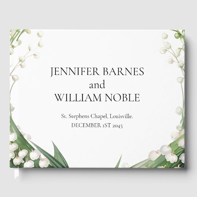 Watercolor Lily of the Valley Bridal Wedding Guest Book (Front)