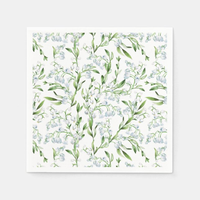 Watercolor Lily of The Valley Flowers Napkin (Front)
