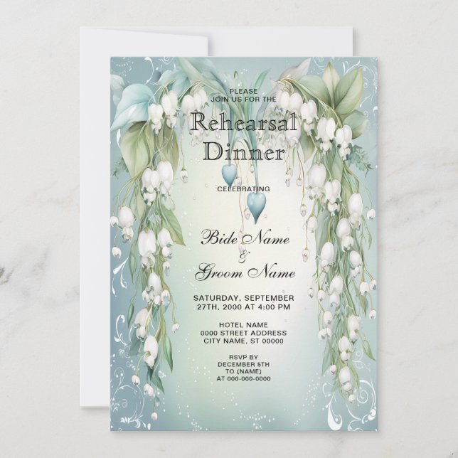 Watercolor Lily of the Valley Rehearsal Dinner Invitation (Front)