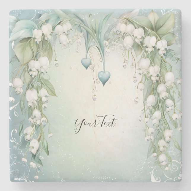 Watercolor Lily of the Valley Stone Coaster (Front)