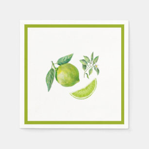 Watercolor Lime and Leaves Paper Napkin