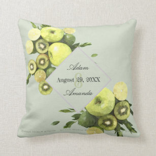 Watercolor Lime Apples & Kiwis Framed Wedding Date Cushion