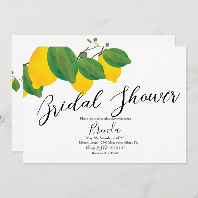 Watercolor Lime Lemon Limon Bridal Shower  Invitation (Front/Back)