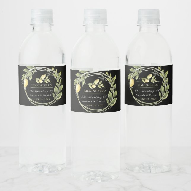 Watercolor Limoncello Floral Greenery Water Bottle Label (Bottles)