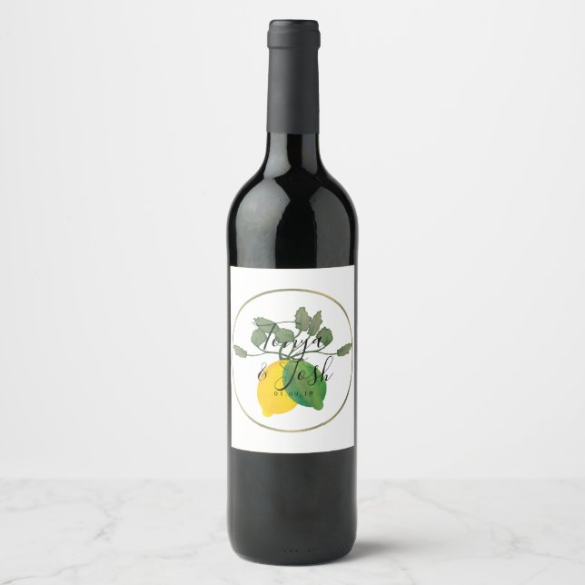 Watercolor Limoncillo Lime Lemon Wine Label (Front)