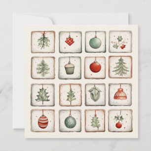 Watercolor Lineart Christmas Pattern Invitation