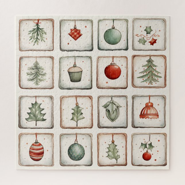 Watercolor Lineart Christmas Pattern Jigsaw Puzzle (Vertical)