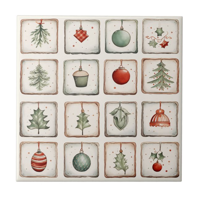 Watercolor Lineart Christmas Pattern Tile (Front)