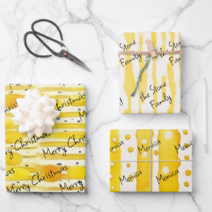 watercolor lines stripes aesthetic custom yellow wrapping paper sheet