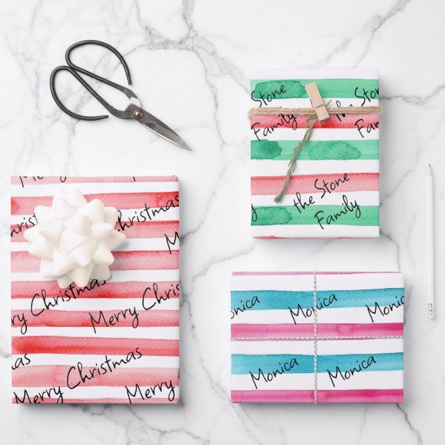 watercolor lines stripes esthetic custom wrapping paper sheet (Front)