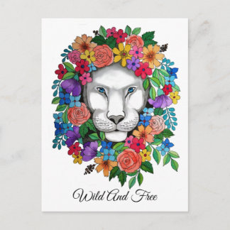 Watercolor Lion And Rainbow Flowers Postcard