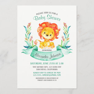Watercolor Lion Baby Shower Invitation