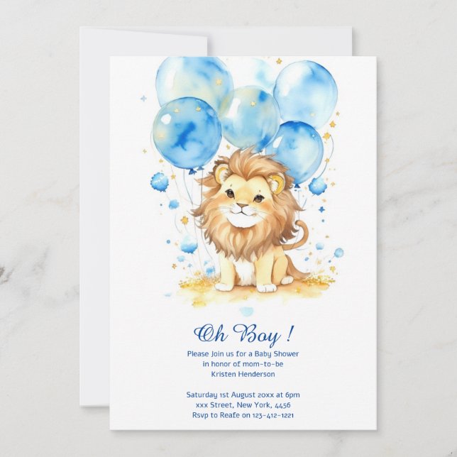 Watercolor Lion Baby Shower Invitation (Front)