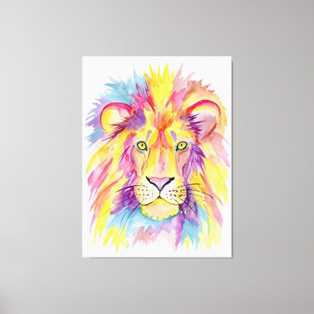 Watercolor Lion Canvas Art - Colourful Animal (Front)