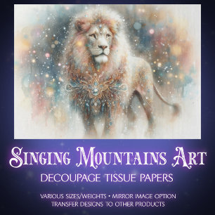 Watercolor Lion Christian Faith Art Decoupage Tissue Paper