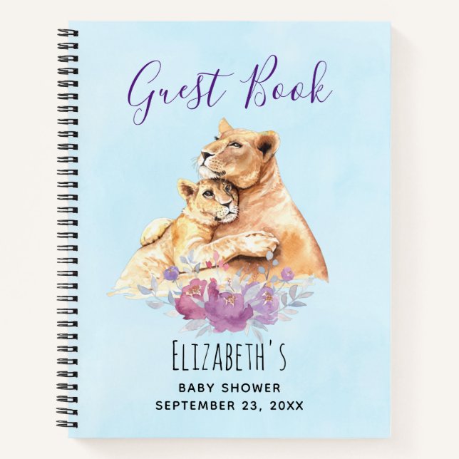 Watercolor Lion & Cub Baby Shower Guest Book (Front)