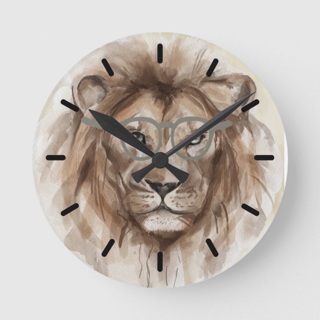 Watercolor Lion Design Round Clock (Front)