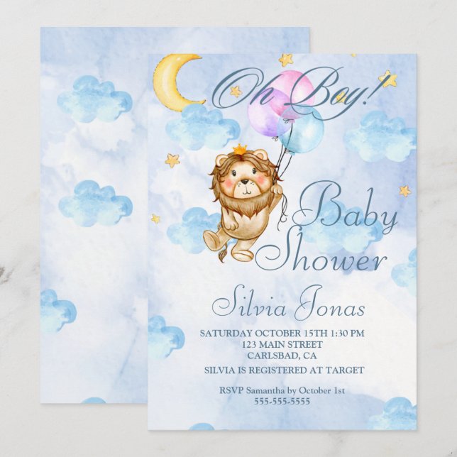 Watercolor Lion jungle animal baby shower Boy Invitation (Front/Back)