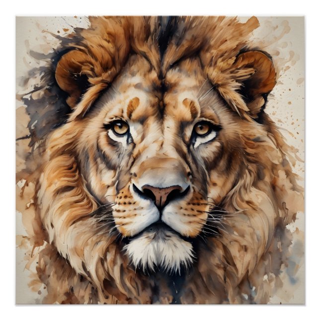 Watercolor Lion no 1 Poster (Front)