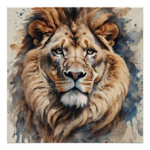 Watercolor Lion no 7 Poster