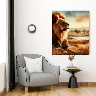 Watercolor Lion on the Savannah   Canvas Print
