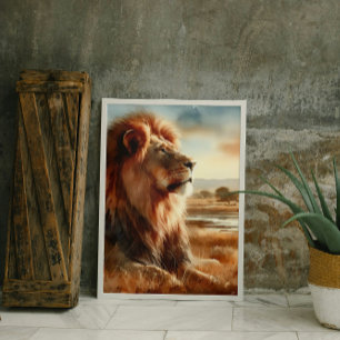 Watercolor Lion on the Savannah Canvas Print