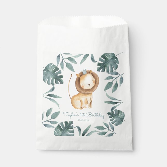 Watercolor Lion Prince Tropical Safari Birthday Favour Bags (Front)