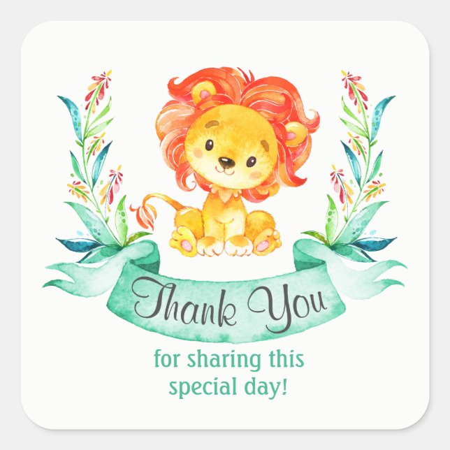 Watercolor Lion Thank You Square Sticker (Front)