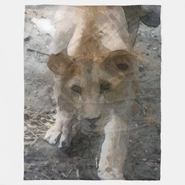 Watercolor Lioness Fleece Blanket (Front)
