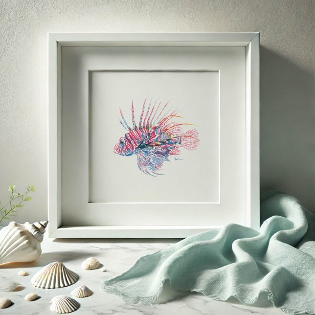 Watercolor Lionfish Art Poster (Watercolor paintings by Victoria Grigaliunas features a lion fish print.)