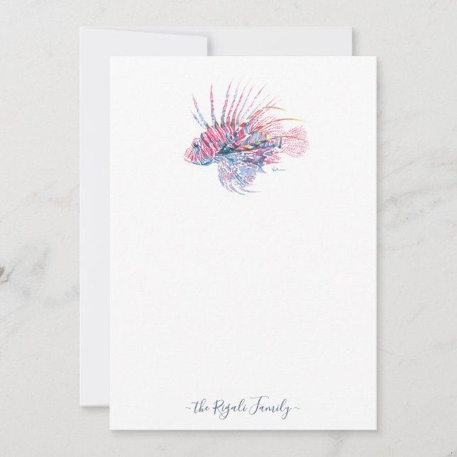 Watercolor Lionfish Personalised Stationery Card (Front)