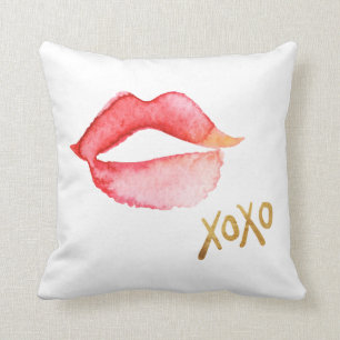 Watercolor Lips & Gold Foil XOXO Cushion