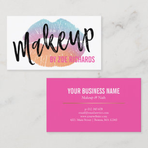 Watercolor Lips Hot Pink Makeup Artist Business Card