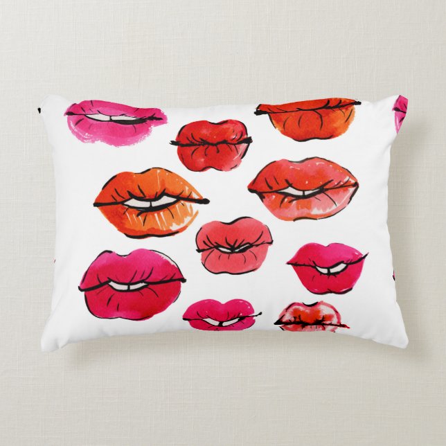 Watercolor lips pattern decorative cushion (Front)