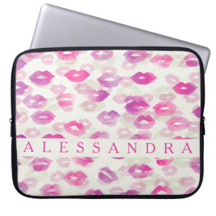 Watercolor Lips Pink & Purple Personalised Laptop Sleeve