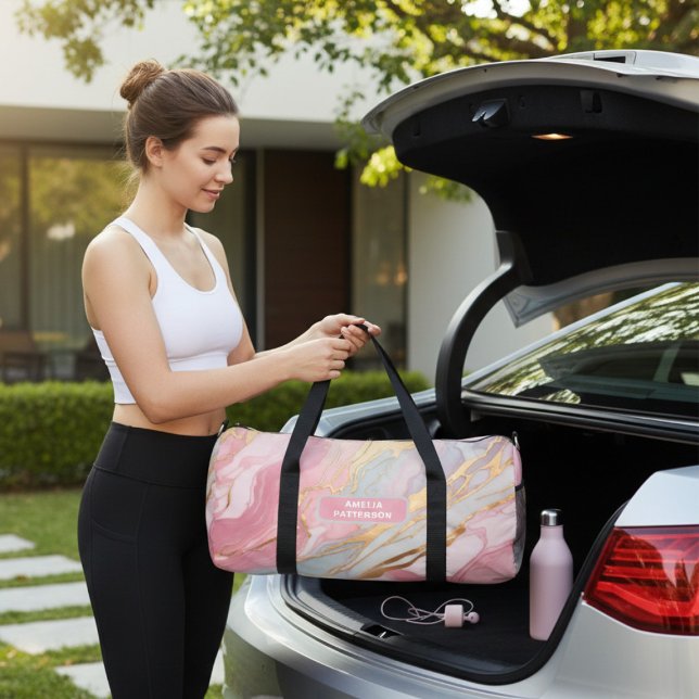 Watercolor Liquid Marble Pattern Personalised Name Duffle Bag (Creator Uploaded)