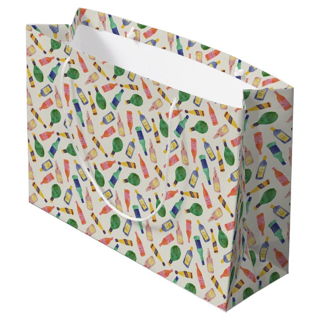 Watercolor Liquor Bottle pattern gift bag (Back Angled)