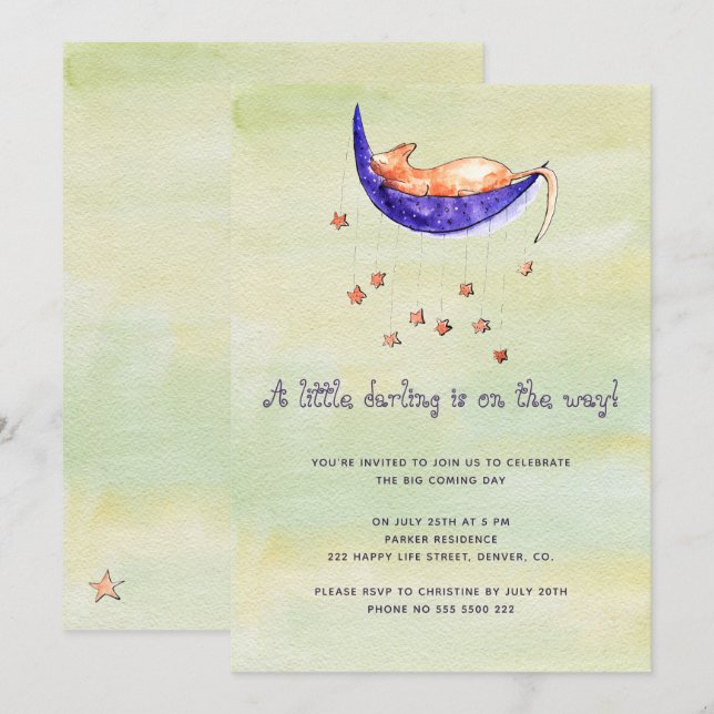 Watercolor little baby on the way baby shower invitation (Front/Back)