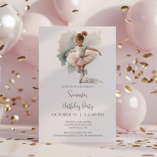 Watercolor Little Ballerina Invitation (Creator Uploaded)