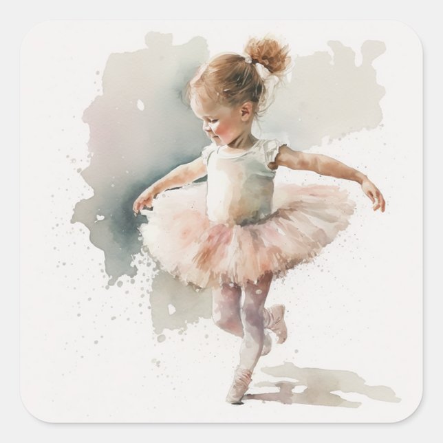 Watercolor Little Ballerina Square Sticker (Front)