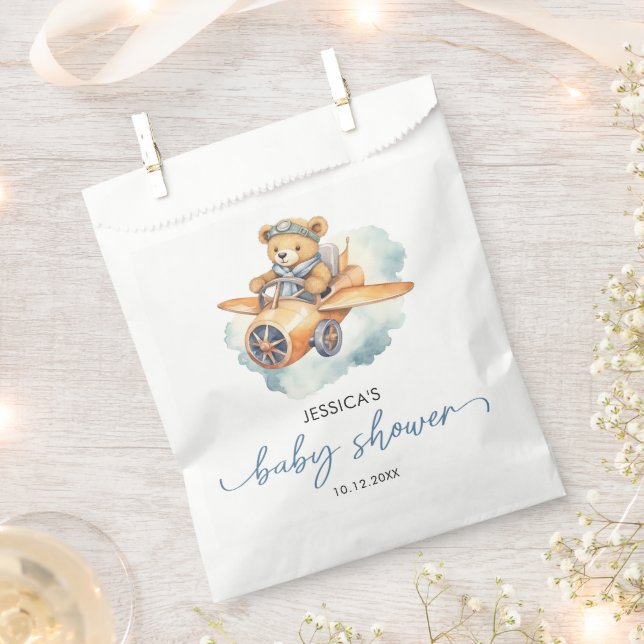 Watercolor Little Bear Baby Shower Boy Favour Bags (Clipped)