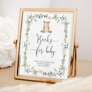 Watercolor little bear, eucalyptus books for baby poster