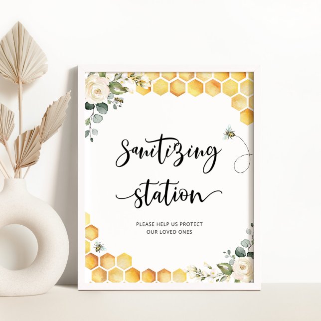 Watercolor Little bee Sanitizing Station Poster (Creator Uploaded)